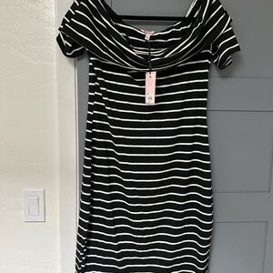 Juicy Couture Black and White Striped Midi Dress